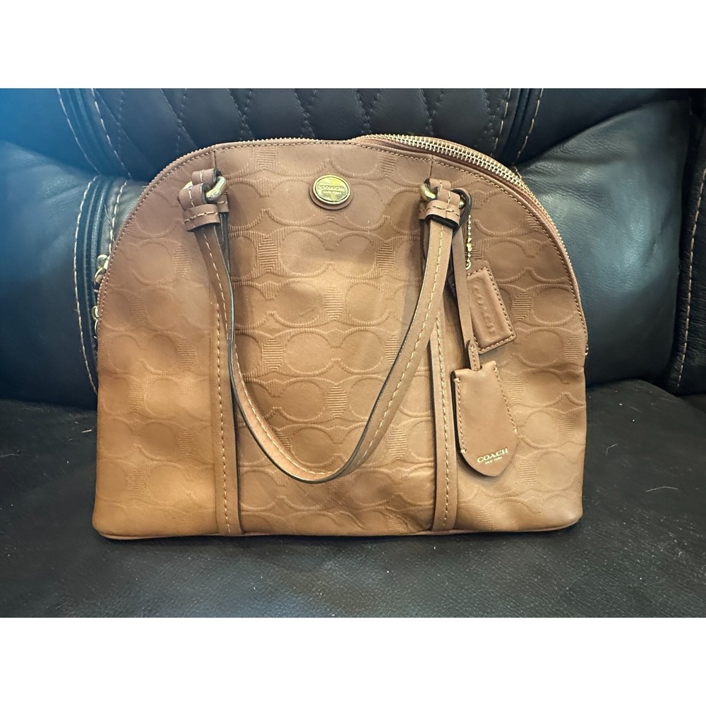 Coach Brown Embossed Leather Satchel Handbag F21407 Medium Shoulder Bag